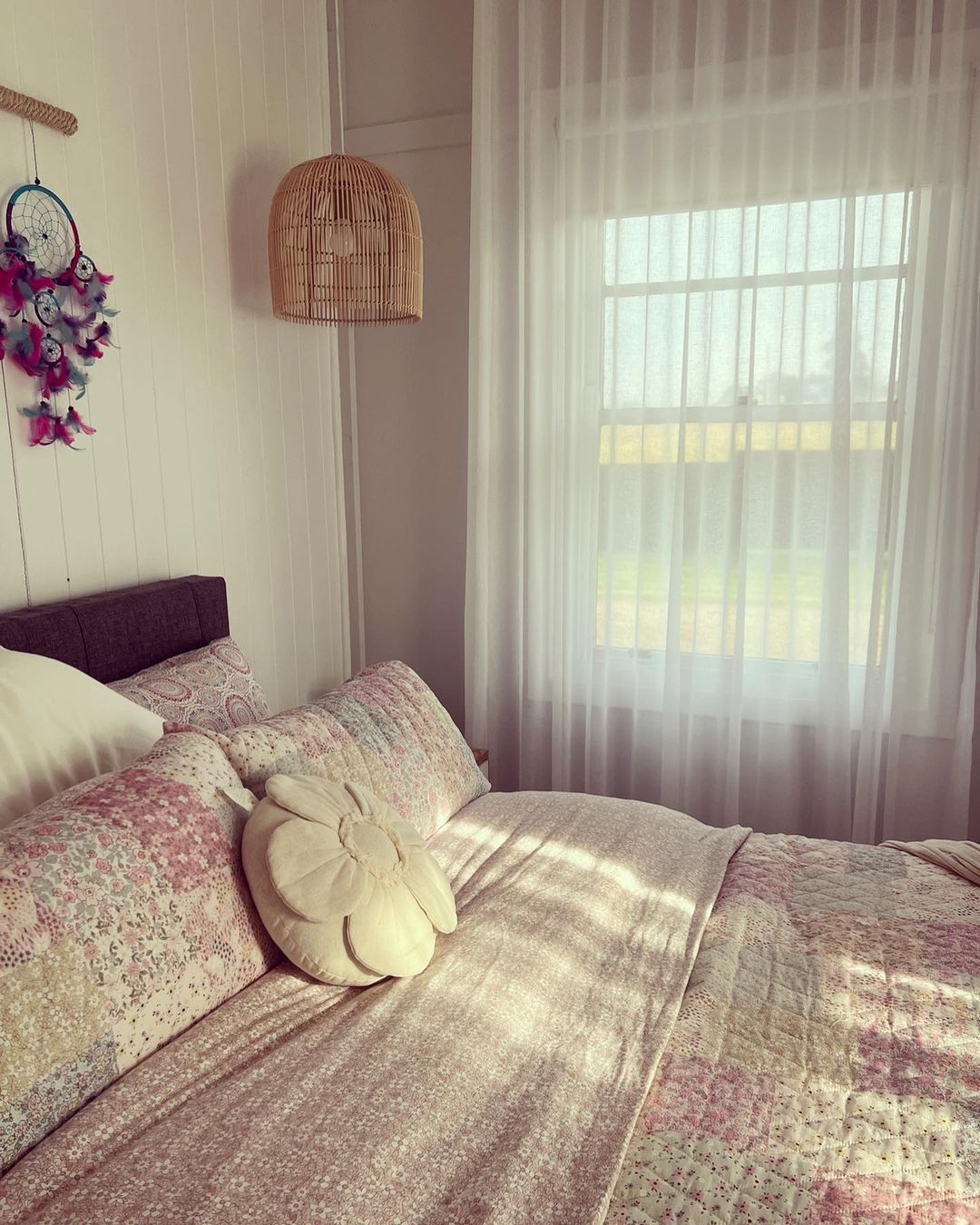 You can see it here how the natural sunlight can enter the bed area from the window with a lightweight curtain installed.