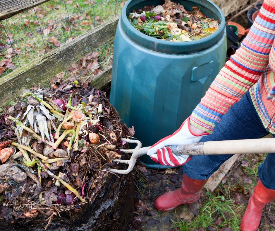 You can see it here where the garden fork is used to turn the compost.