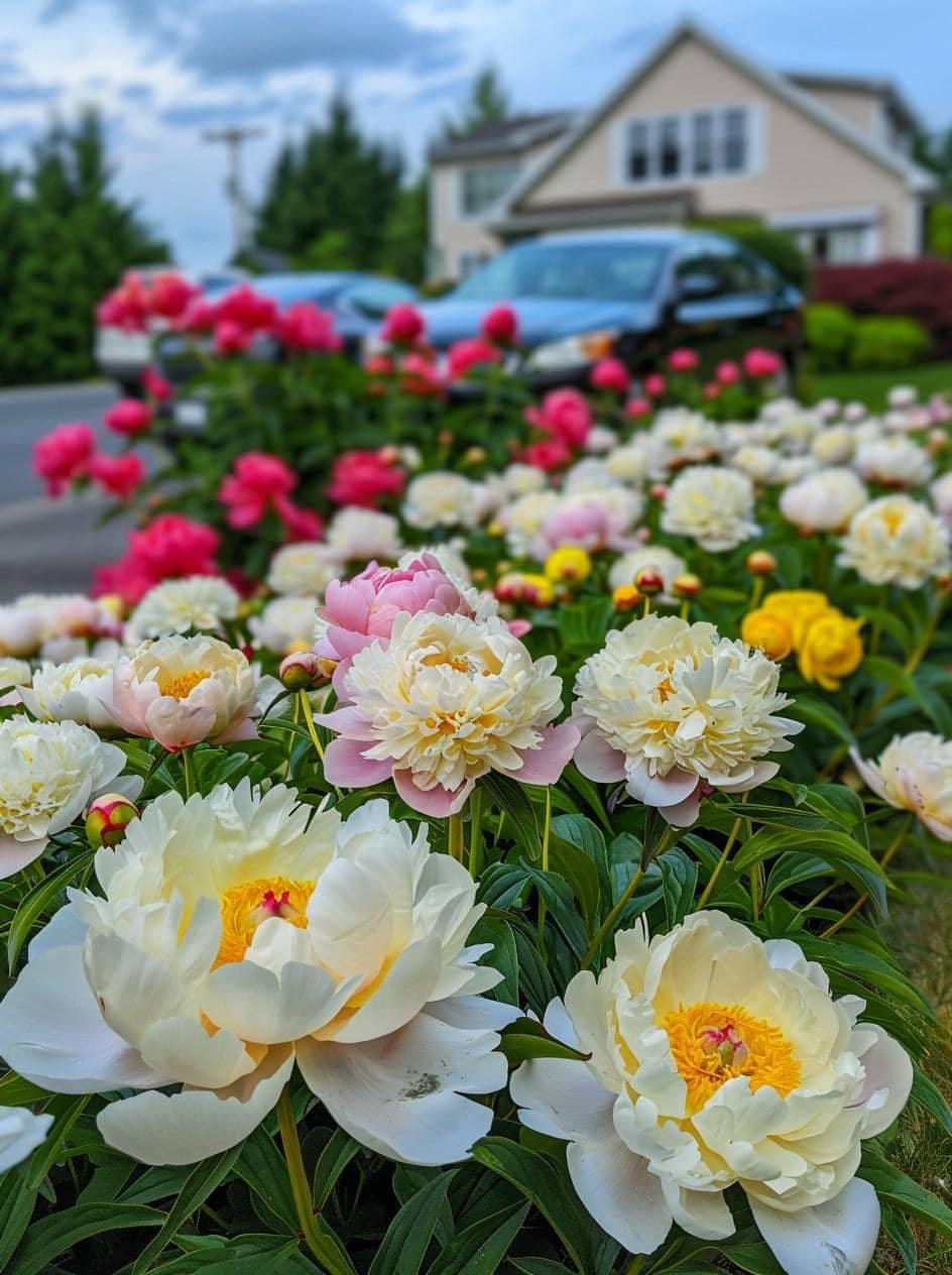 Peonis is so pretty. You can see it here where the peonies have a rose shape.