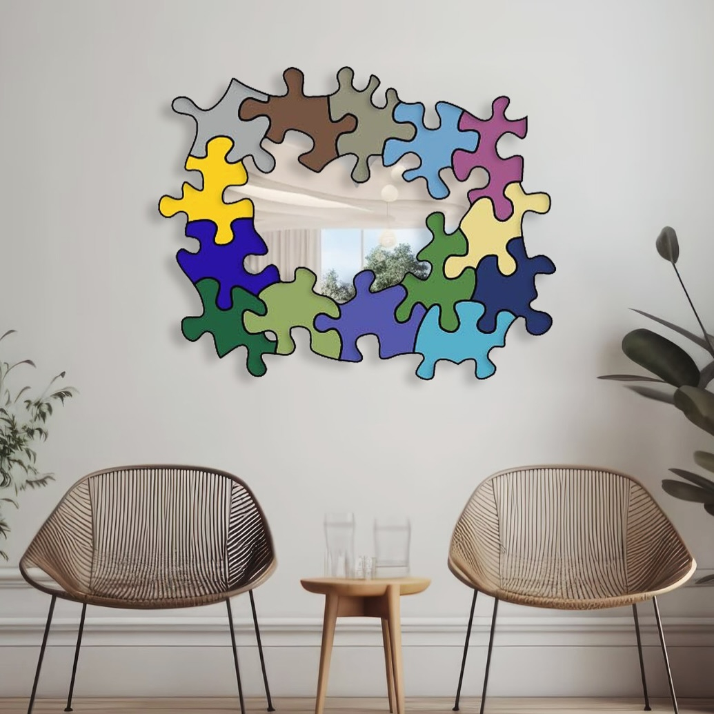 This one is a puzzle mirror with varied colors combined together. The impression of this mirror is fun, cute, and attractive.