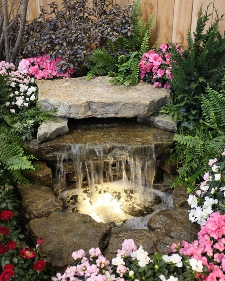 Even when it is not high enough but the waterfall can bring such a great impression and effect to the garden.