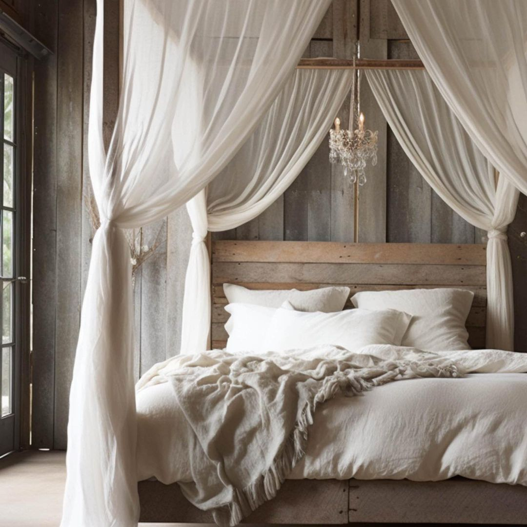 Linen canopy bed curtains