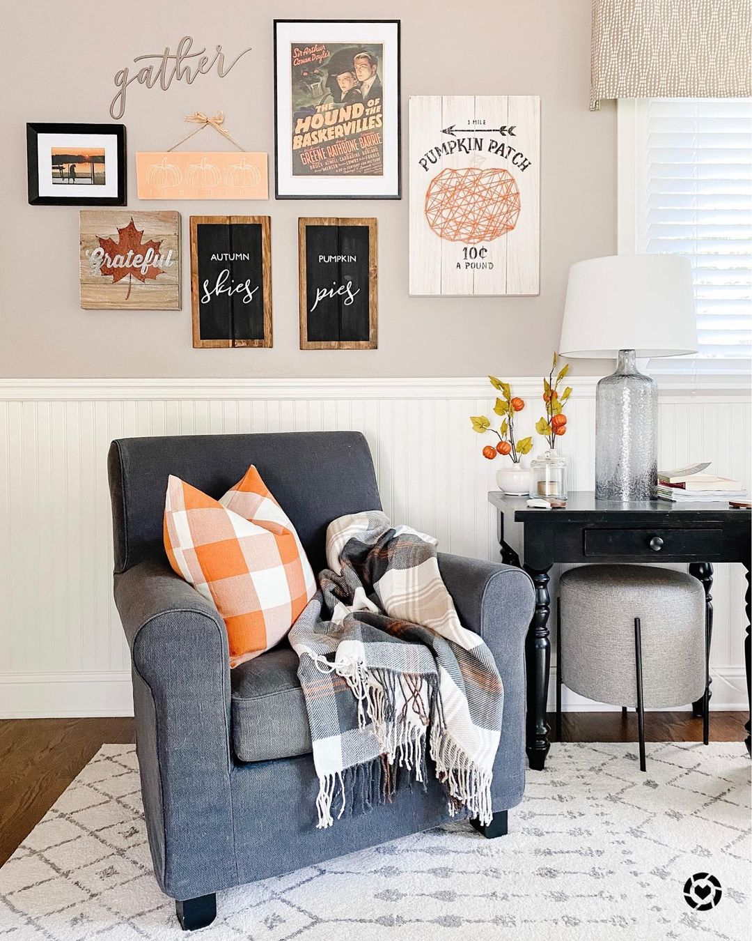 Plaid throw pillow and blanket