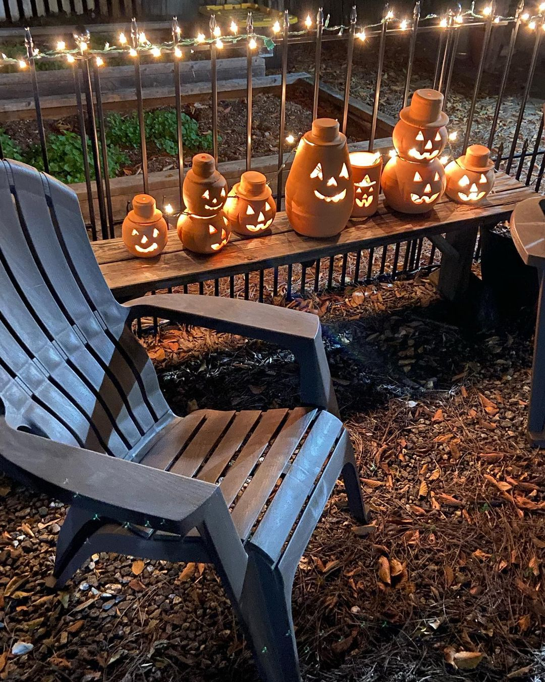 Jack-o-lanterns and string lights