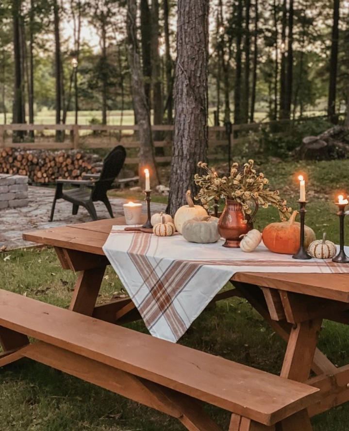 A fall-themed dining area