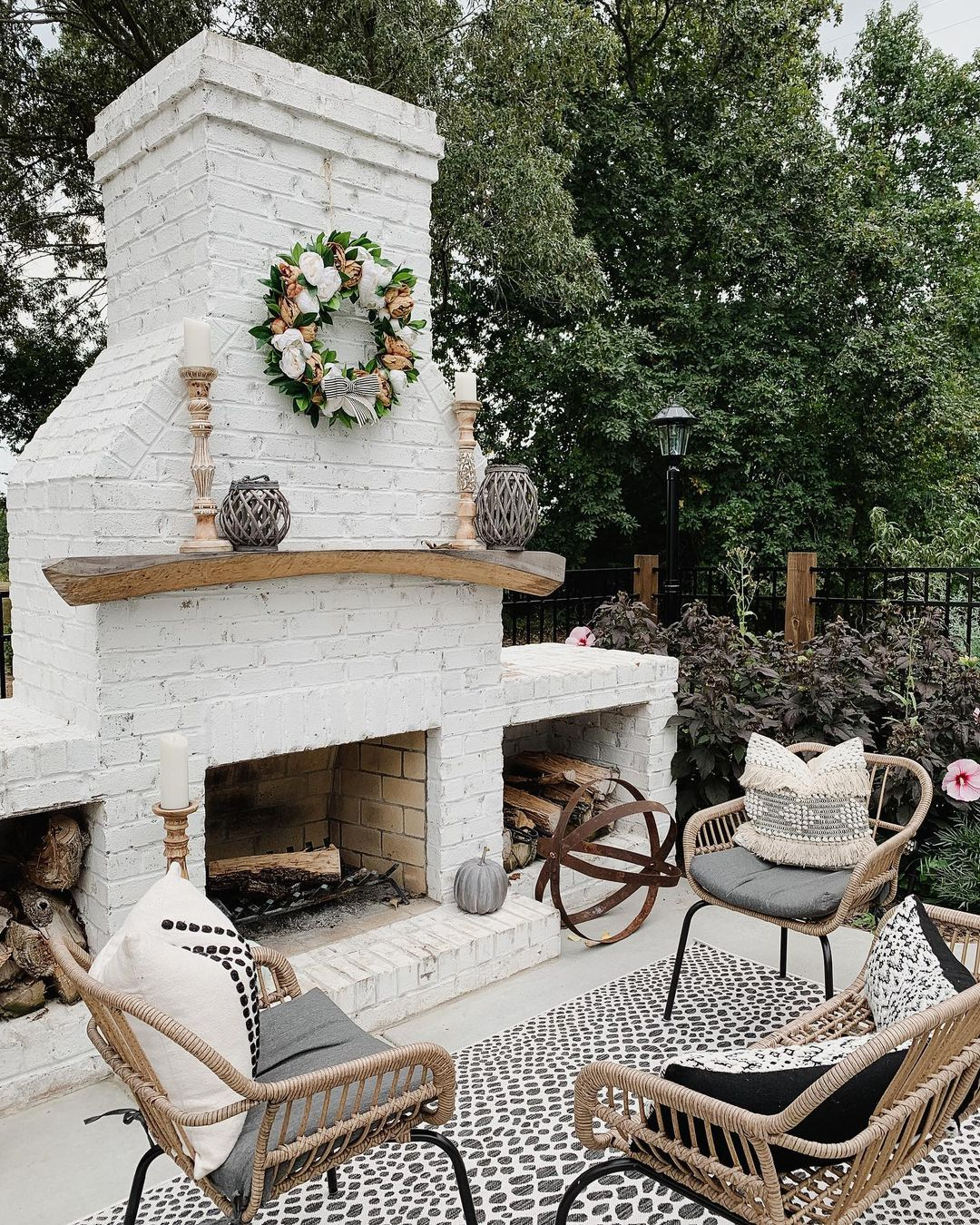 Outdoor fall fireplace decor