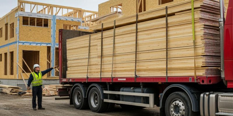 Man directs truck delivering siding