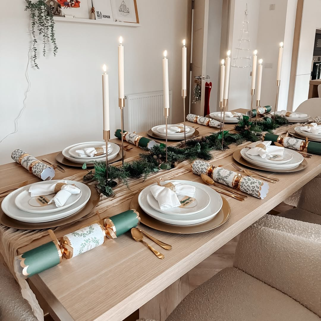 Rustic table setting for Christmas dinner