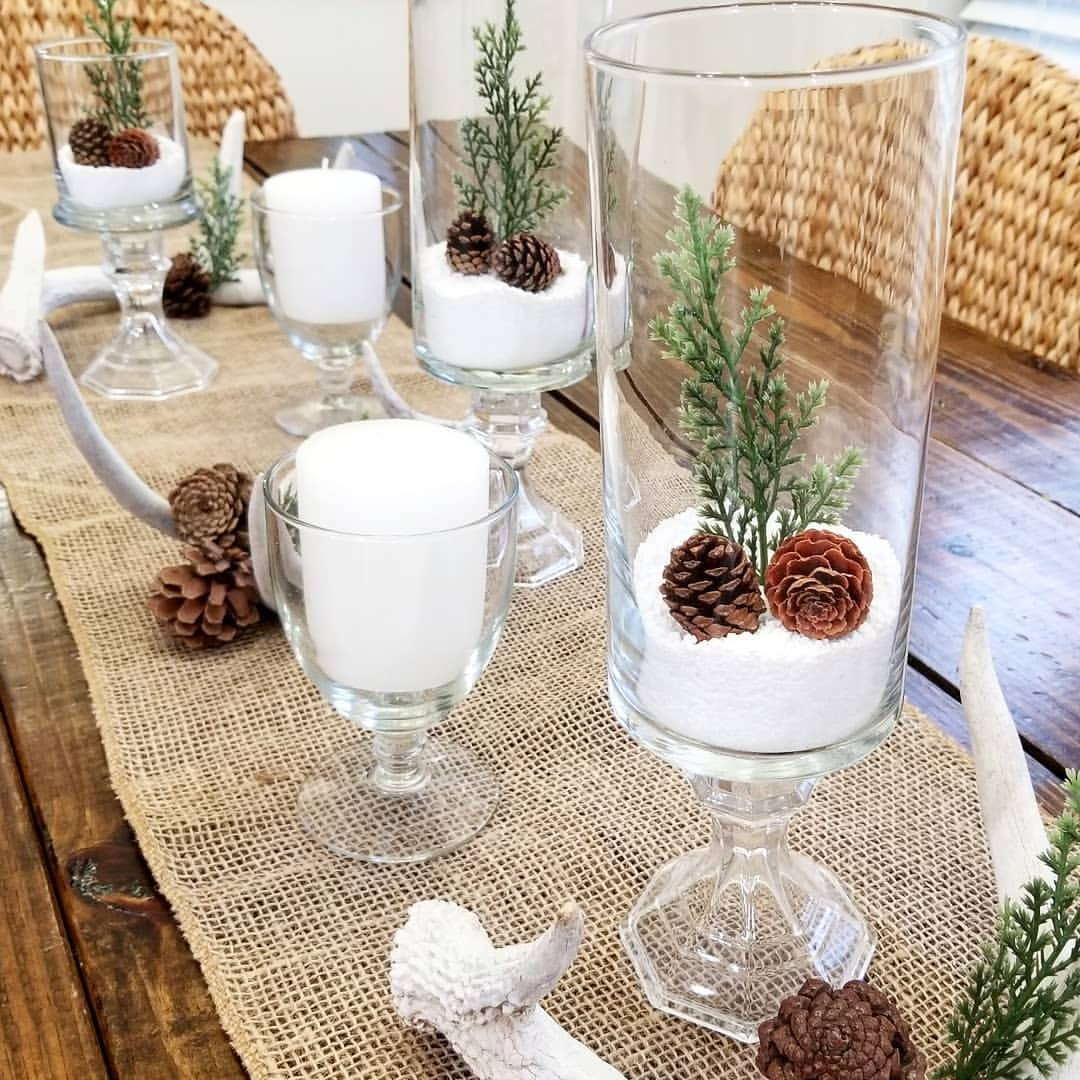 Winter centerpiece with candles