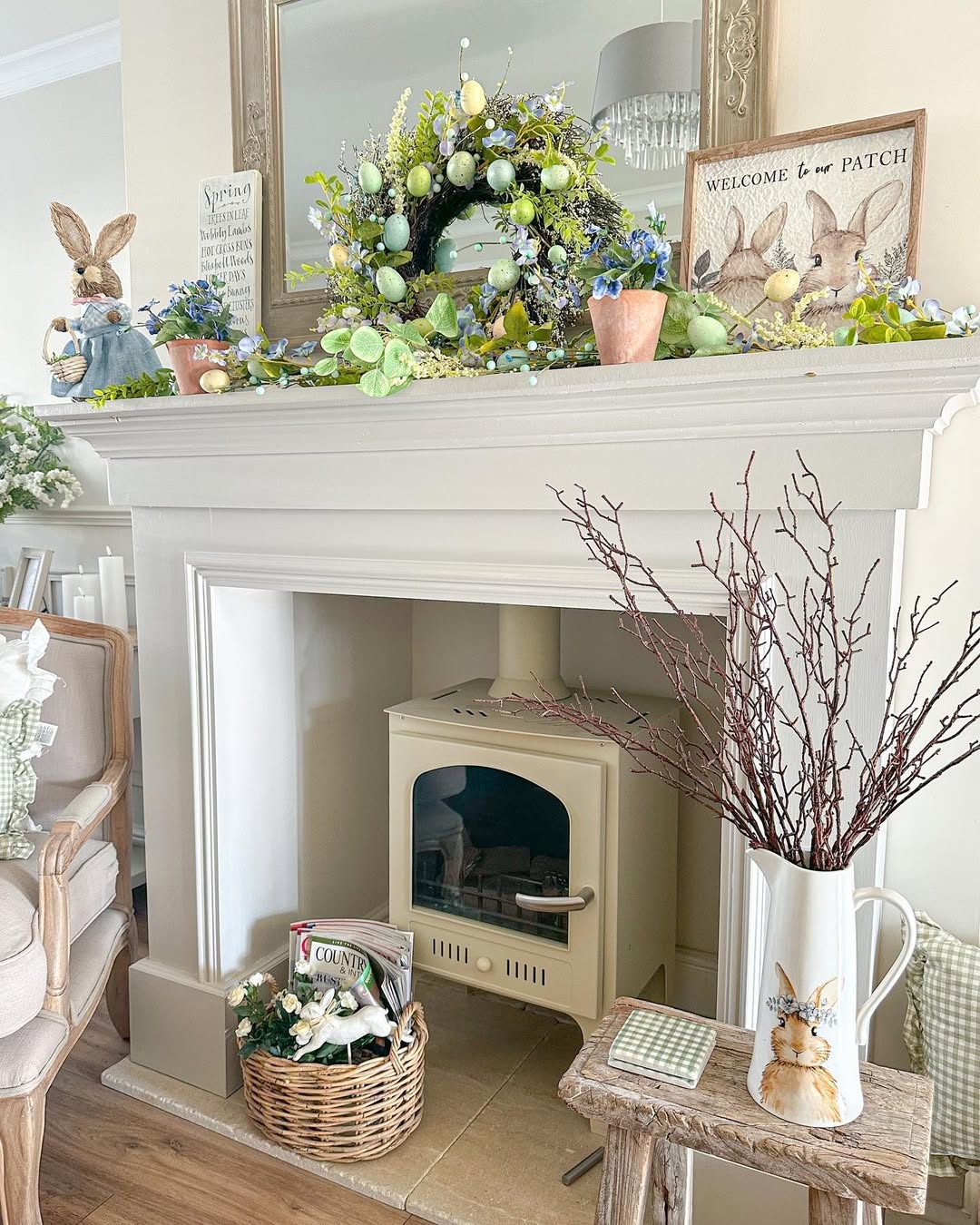 Easter-themed mantel decor