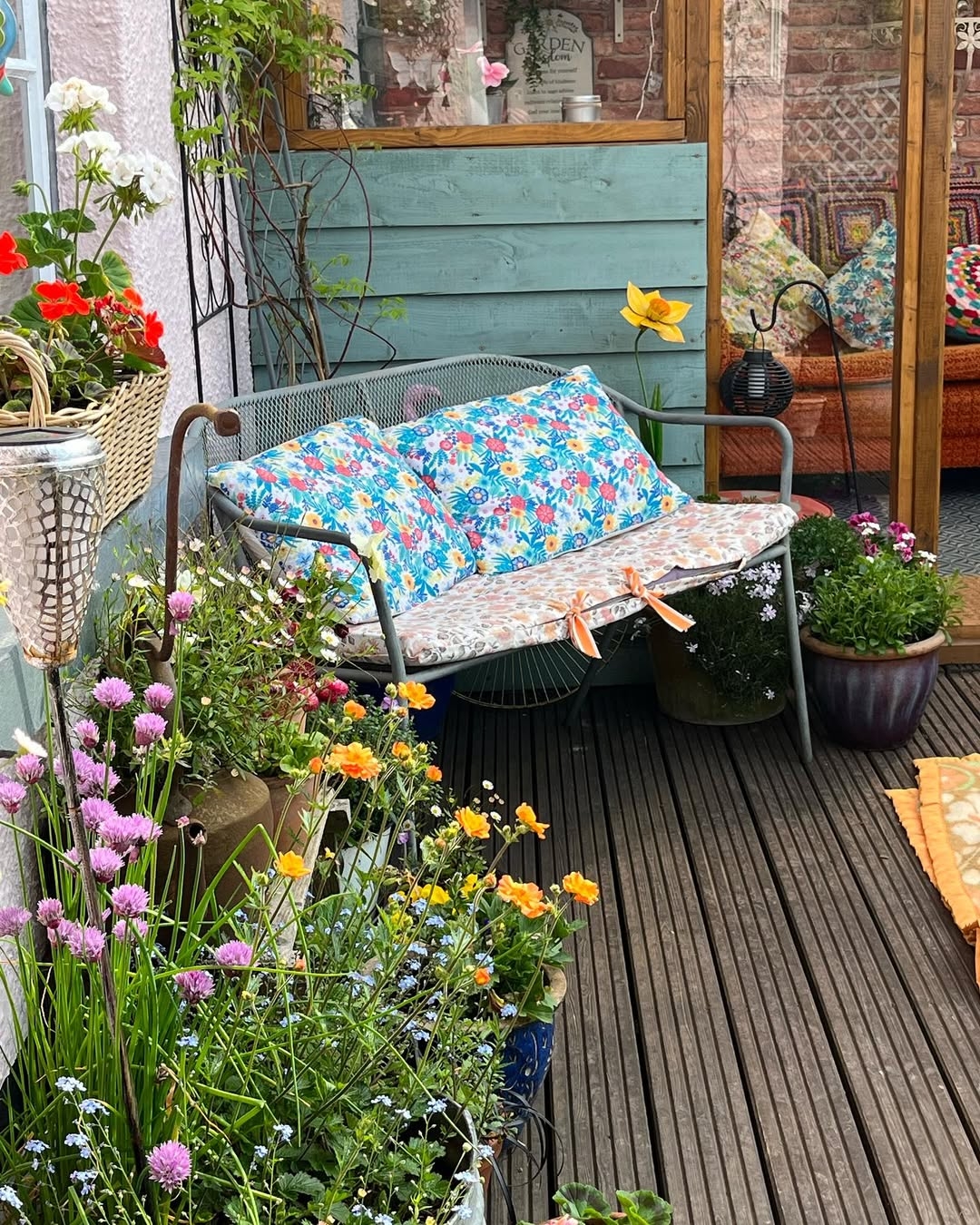 Wooden deck and clay pots
